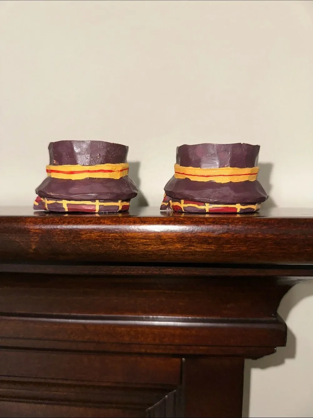 Crazy Mountain Primitive Snowman Tea Light Candle Holders x 2